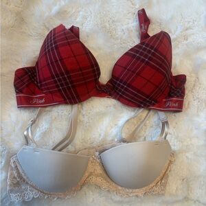 PINK Victoria's Secret Red Plaid Push-Up Bra